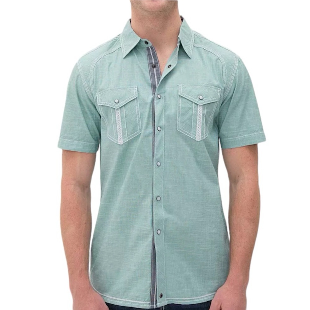 Buckle Black Aqua King City Short Sleeve Button Down Shirt Cowboy L